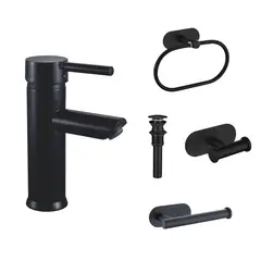 SENSI DACQUA - Combo Grifería Lavamanos Monocontrol + Accesorios de Baño Milan Negro