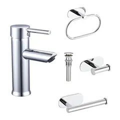 SENSI DACQUA - Combo Grifería Lavamanos Monocontrol + Accesorios de Baño Milan Cromo