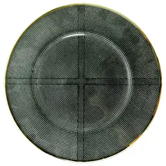 JUST HOME COLLECTION - Base para Plato Vidrio Ring Dorado Verde Oscuro 33cm
