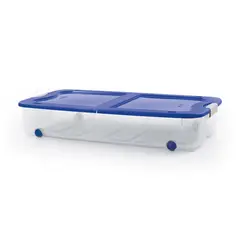 JUST HOME COLLECTION - Caja Organizadora Plástica Bajo Cama con Tapa 63 litros 100x18x51 cm Azul