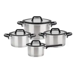 JUST HOME COLLECTION - Juego de Ollas Batería de Cocina en Acero Inoxidable Fermo 8 Piezas Plateado