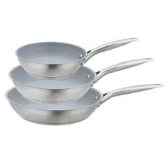 JUST HOME COLLECTION - Set de 3 Sartenes en Acero Inoxidable Antiadherentes 20, 24 y 28 cm Plata