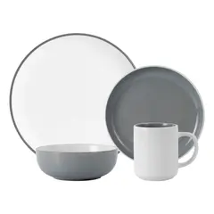 JUST HOME COLLECTION - Juego de Vajilla Cerámica 16 Piezas 4 Puestos Aster Gris/Blanco