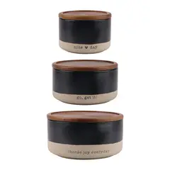 JUST HOME COLLECTION - Set de 3 Bowl en Cerámica con Tapa Bambú Beige Capacidad 300ml, 560 ml, 860 ml