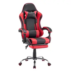 JUST HOME COLLECTION - Silla Gamer con Reposapiés 64x129x58 cm Rojo/Negro