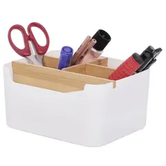 JUST HOME COLLECTION - Organizadores Plásticos con Separadores en Madera 5 Divisiones Multiusos Blanco