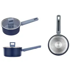 JUST HOME COLLECTION - Juego de Ollas Batería de Cocina Azul 5 Piezas Antiadherente Inducción Navy Nova Apto para Inducción
