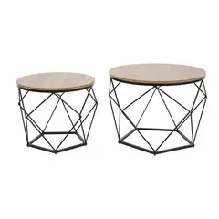 JUST HOME COLLECTION - Set de 2 Mesas Auxiliares Oak/negro