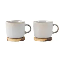 JUST HOME COLLECTION - Set de 2 Mugs Base Madera en Cerámica 370ml Multicolor