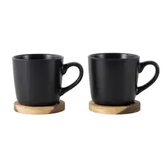 JUST HOME COLLECTION - Set de 4 Mug Negro 354ml Base Madera