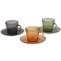 JUST HOME COLLECTION - Set de 3 Mugs + Plato en Vidrio Neo Retro 210ml Multicolor