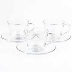 JUST HOME COLLECTION - Set de 3 Mugs y Plato Vidrio 190ml Transparente