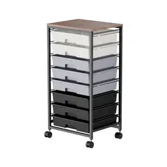 JUST HOME COLLECTION - Carro Organizador Metálico 8 Cajones con Ruedas 39.5x32x77.8.cm Negro