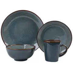 JUST HOME COLLECTION - Juego de Vajilla en Cerámica 16 Piezas 4 Puestos Murudi Azul/Multicolor