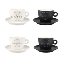JUST HOME COLLECTION - Set de 4 Mugs y 4 Platos en Porcelana 280ml Multicolor