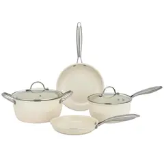 JUST HOME COLLECTION - Juego de Ollas Batería de Cocina Antiadherente 6 Piezas Blanco