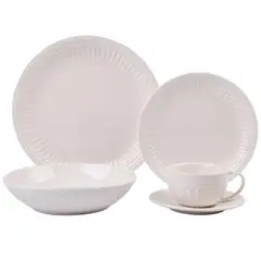 JUST HOME COLLECTION - Juego de Vajilla en Cerámica 30 Piezas 6 Puestos Blanco Sibu