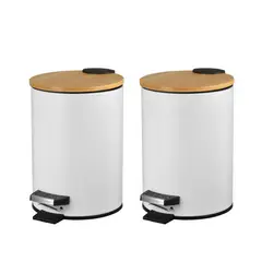 JUST HOME COLLECTION - Set Papelero Tapa Bambu 3 Litros Blanco