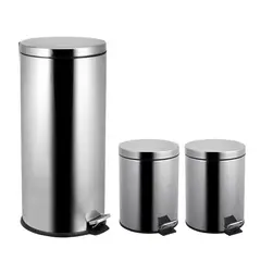 JUST HOME COLLECTION - Set de Papelera 30 Litros + 2 x 5 Litros con Pedal Inoxidable