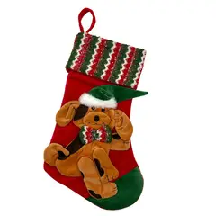 DEAR SANTA - Media Navideña Perro en Poliéster 2 cm x 27 cm x 44 cm Verde/Rojo/Café