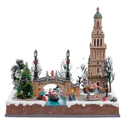 DEAR SANTA - Villa Rio Puente Animada Iluminada Led Integrado 40x42.5cm 110 V Eléctrica