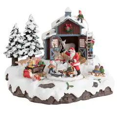 DEAR SANTA - Villa Animada Iluminada Santa Navidad Led Integrado 19x24.5cm 110 V Eléctrica