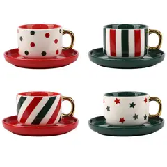 DEAR SANTA - Juego de Taza + Platillo en Cerámica 90ml 4 + 4 Piezas 6,4 cm x 4,5 cm x 4 cm Multicolor