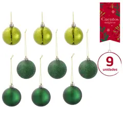 DEAR SANTA - Set de 9 Bolas de Navidad Verde 6cm Cuentos Mágicos
