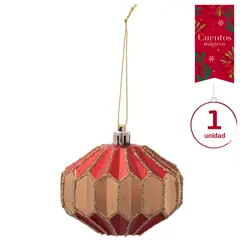DEAR SANTA - Adorno Árbol Bola 8cm Rojo/Dorado Cuentos Mágicos