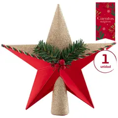 DEAR SANTA - Adorno Tope de Árbol de Navidad Rojo/Dorado Cuentos Mágicos
