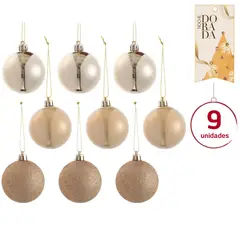 DEAR SANTA - Set de 9 Bolas de Navidad 6cm Dorado Noche