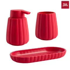 DEAR SANTA - Set de 3 Piezas Accesorios de Baño Rojo en Poliestireno 13cm