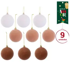 DEAR SANTA - Set de 9 Bolas de Navidad 6cm C Huella de Amor Café/Blanco