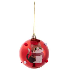 DEAR SANTA - Bola de Navidad Gato 8cm Verde Rojo Huella de Amor