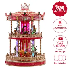 DEAR SANTA - Carrusel de Navidad 2 Niveles Animado Iluminado Led 52x35x35 cm a Batería Producto Certificado