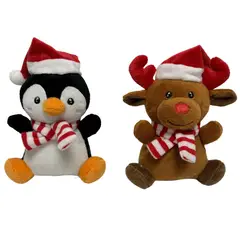 DEAR SANTA - Peluche Pingüino/Reno Navidad en Tela Rojo 13cm