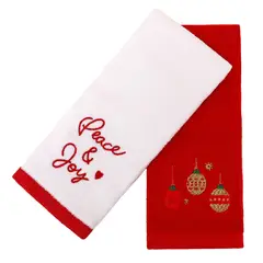 DEAR SANTA - Set de 2 Toallas Visita Bordado en Algodón Blanco/Rojo 50x30cm