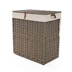 JUST HOME COLLECTION - Cesto para la Ropa Poliester Rattan 110 litros 57x31x61 cm Gris