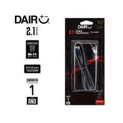 DAIRU - Cable Teléfono 2,1 Metros-7 Ft Negro Plano Rj-11
